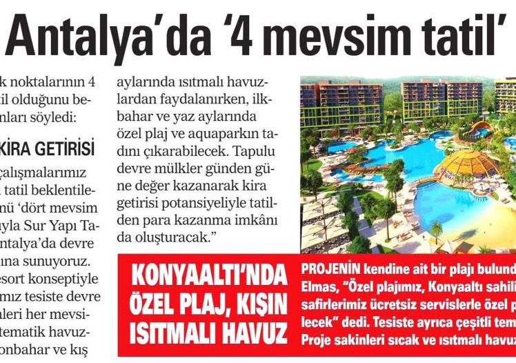 Sur Yapı'dan Antalya'da '4 Mevsim Tatil' İmkanı